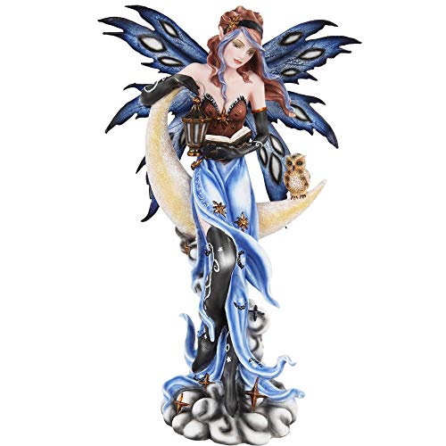 Pacific Trading Giftware 16.5" H Midnight Moon Fairy with Owl Fantasy Art Sculpture- Fairyland Collection