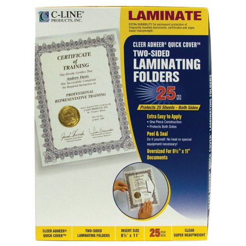 C-Line Super Heavyweight Cleer Adheer Quick Cover Laminating Pockets, Clear, 9-3/8 x 12-3/8-Inch (Box of 25)