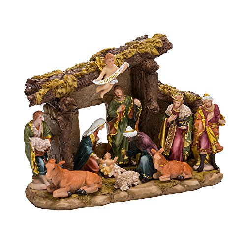 Kurt Adler N0296 Resin Nativity Set with Figures & Stable 11 Piece Set