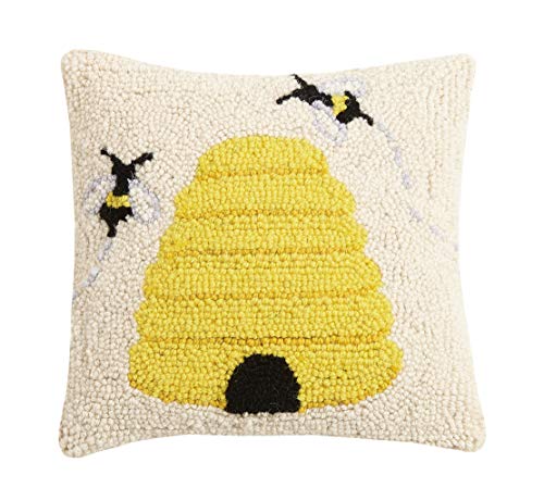 Peking Handicraft 30JES1569C10SQ Beehive Hook Pillow, 10-inch Square, Wool and Cotton