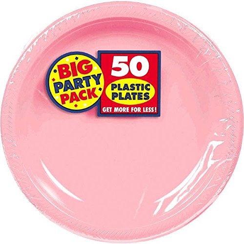 Amscan New Pink Plastic Luncheon Plates Big Party Pack, 50 Ct.