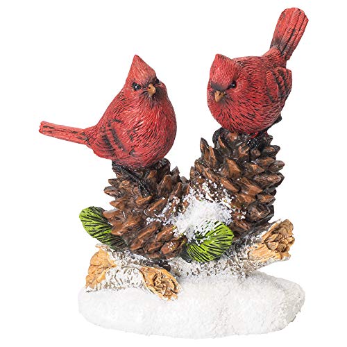 Napco Imports Cardinals on Pinecones 6 x 7 Inch Resin Stone Winter Tabletop Figurine