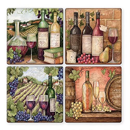 Great Finds CH188 Country 3 Wine Coaster, Set of 4, 4-inch Square