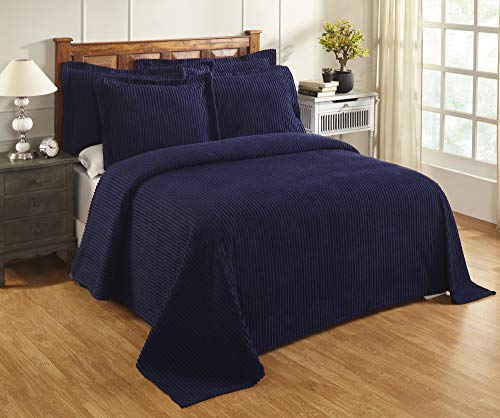 Better Trends Jullian Collection is Super Soft and Light Weight in Bold Stripes Design 100% Cotton Tufted Unique Luxurious Machine Washable Tumble Dry, Twin Bedspread, Navy
