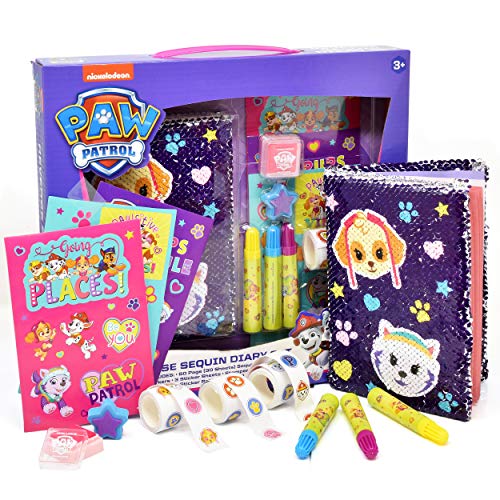 UPD PAW Patrol Reversible Sequin Notebook Journal Set, Diary, Markers and Stickers Included, Coloring Activity Book for Drawing and Writing Kit for Girls and Kids