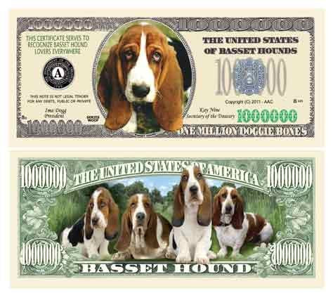 American Art Classics Basset Hound Million Dollar Bill - Comes in Currency Holder - Fun Gift for Basset Hound Lovers