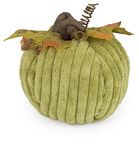 Boston International Decorative Tabletop Chenille Fabric Pumpkin, 5 x 5-inches, Green