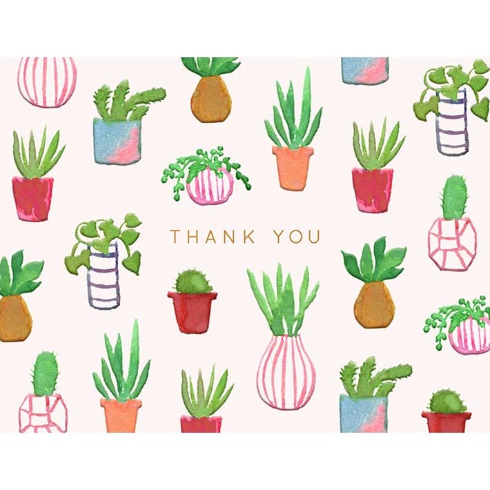 Design Design 129-10092 Watercolor Potted Cacti Thank You Boxed Notecard, 5-inch Length