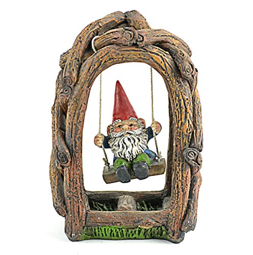 Midwest Design Touch of Nature Mini Garden Resin Gnome on Swing, 5 x 3.25 inch