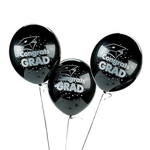 Fun Express - Black"congrats Grad" Latex Balloon for Graduation - Party Decor - Balloons - Latex Balloons - Graduation - 48 Pieces