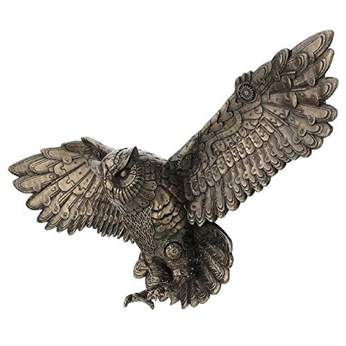 Unicorn Studio Steampunk Flying Owl Wall Plaque 21.65" W Cold Cast Bronze