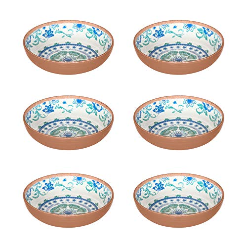 TarHong Rio Turquoise Floral Bowl, 8" x 2.2", 43.3 oz, Melamine, Set of 6