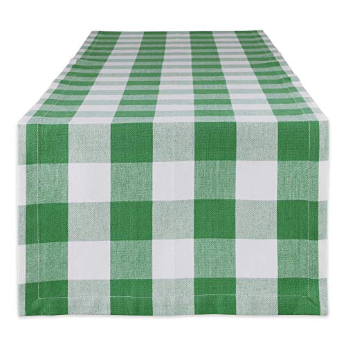 DII Design Classic Buffalo Check Tabletop Collection for Family Dinners, Special Occasions, Barbeques, Picnics and Everyday Use, 100% Cotton, Machine Washable, Table Runner, 14x108, Green & White