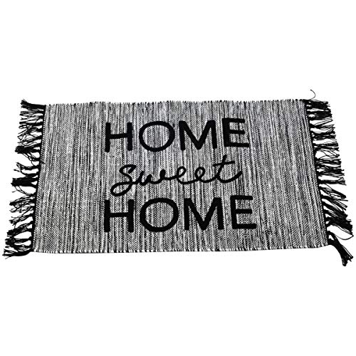 Foreside Home & Garden FTEX09622 Cotton Woven Outdoor Safe Sweet Home Entry Rug w/Hand Tied Fringe, Black