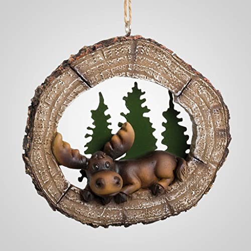 Lipco Moose in Tree Slice Ornament, 6.70 inches, Polystone, Metal, Home, Home D√©cor