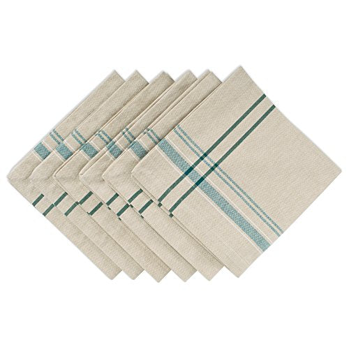DII Design French Stripe Tabletop Collection Farmhouse Style Napkin Set, 20x20, Taupe/Teal, 6 Piece