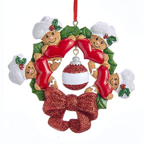 Kurt Adler Gingerbread Wreath Family of 4 Ornament for Personalization