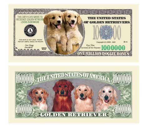 American Art Classics Pack of 5 - Golden Retriever Dog Million Dollar Bills - Best Gift for Golden Retriever Lovers