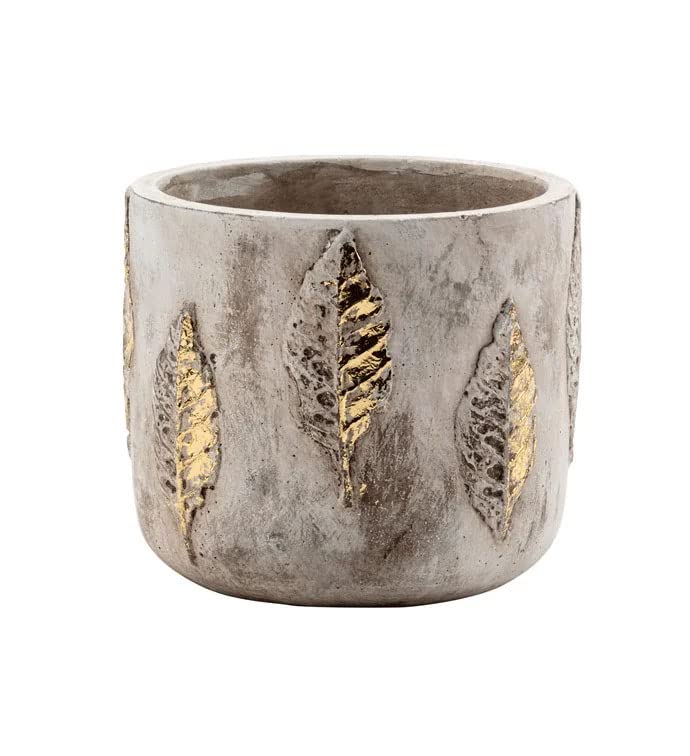 Napco Gold Leaf Detail Grey 4.5 x 4.5 Concrete Cache Pot