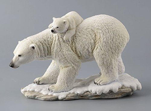 Unicorn Studio US 10.63 Inch Polar Bear Cub on The Back of Mother Figurine, White Color