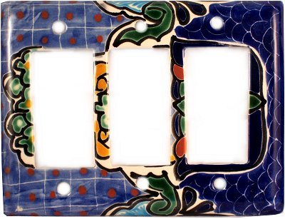 Fine Craft Imports Triple Decora Blue Mesh Talavera Switch Plate