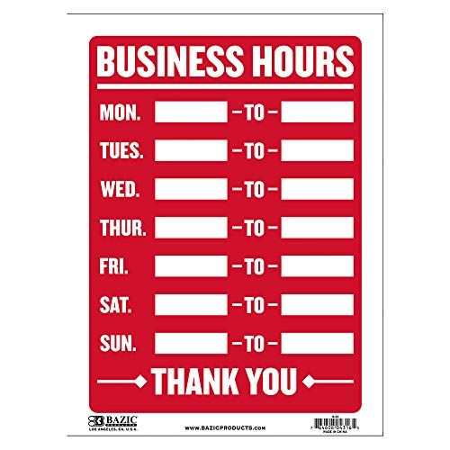 BAZIC 9" X 12" Business Hours Sign, Open Closed Signs for Business Store Office Door Window Restaurants Bars Retail Salon Shops, 1-Pack