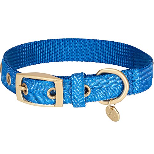 Blueberry Pet 6 Colors The Most Coveted Designer Mixed Metallic Thread Adjustable Dog Collar in Sparkling Azure Blue with Metal Buckle, Neck 9-12.5", for Small Breed