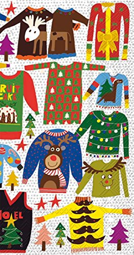 Boston International IHR 3-Ply Paper Napkins, 16-Count Guest Size, Ugly Christmas Sweater