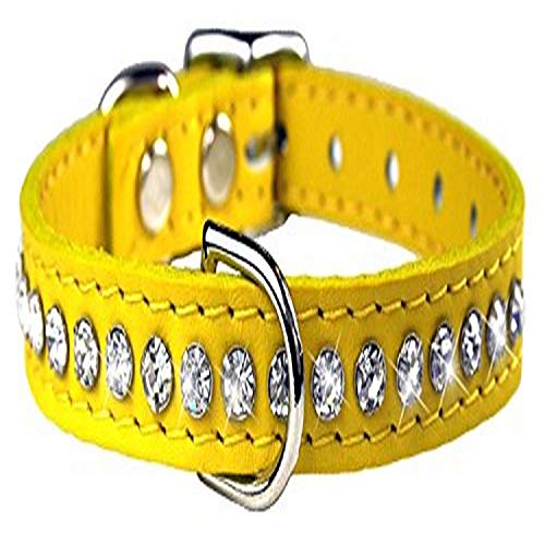 OmniPet Signature Leather Crystal and Leather Dog Collar, 12", Yellow