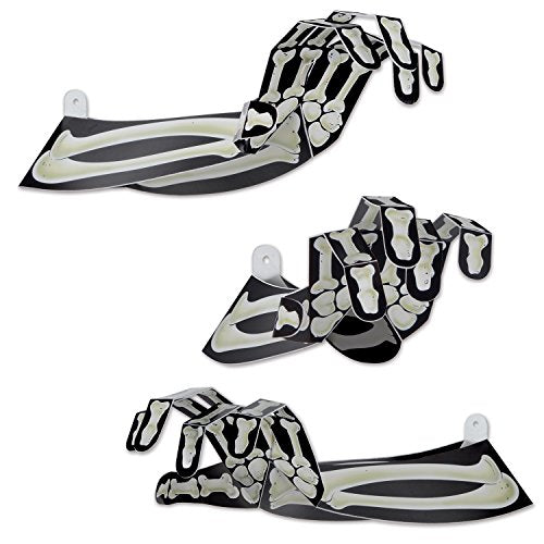 Beistle Pcs 4 Piece 3-D Paper Skeleton Hands Halloween Decoration, 15", Black/White
