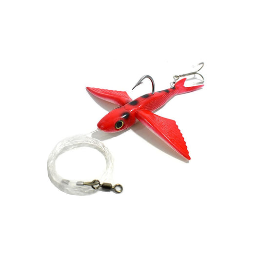 8" Flying Fish Yummy Flyer Lure Rigged with Stinger Hook - Mahi and Tuna Lure with Lure Bag (Red)