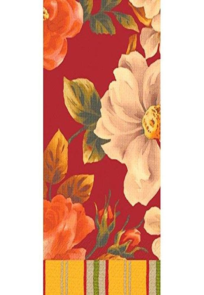 Amscan Decorative Classic Floral Party Paper Hand Towels (16 Pack), 4-1/2 x 7-3/4", Red