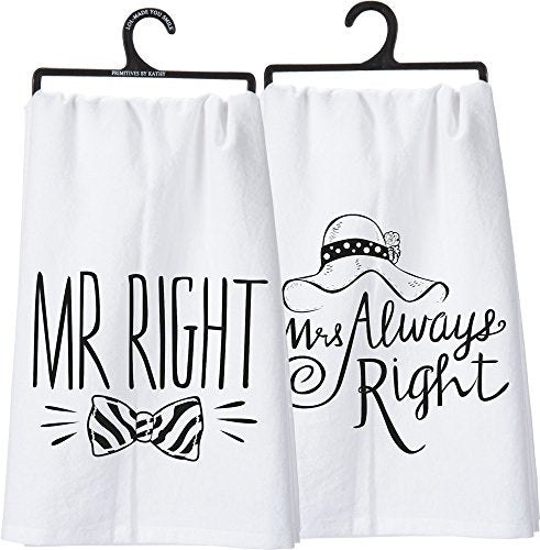 Primitives by Kathy 27007 LOL Made You Smile Double-Sided Dish Towel, 28" x 28", Mr./Mrs.