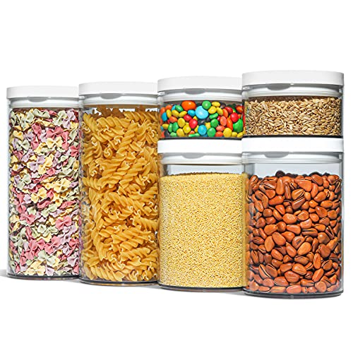 ComSaf Airtight Food Storage Container with Lid(10oz/30oz/44oz) Set of 6, Round Airtight Canisters, BPA Free Clear Plastic Food Storage Canister, Kitchen Pantry Container for Sugar, Flour and Cereal