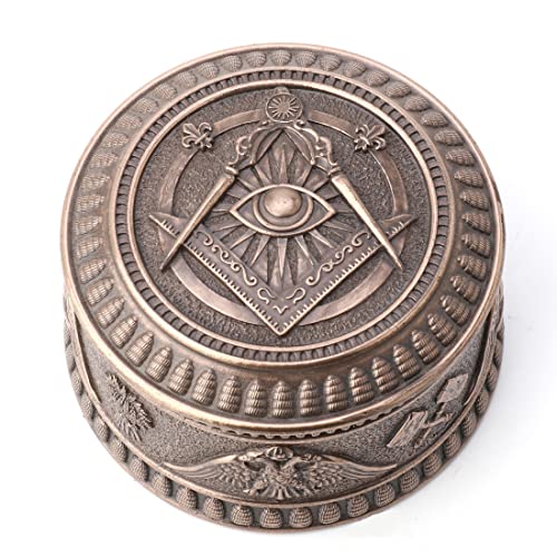 Unicorn Studio Veronese Design 2 3/8" Tall Masonic Eye of Providence Round Trinket Box Resin Sculpture Bronze Finish