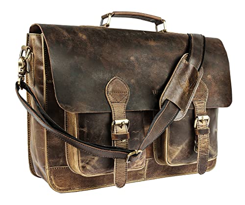 TUZECH Vintage Retro Buffalo Leather Briefcase (15")