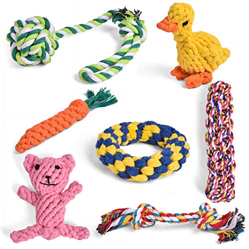 FUN LITTLE TOYS Dog Rope Toys Dog Chew Toys Dog Toy Set for Medium Large Dogs Pet Rope Toys Bear Duckling 7 pcs