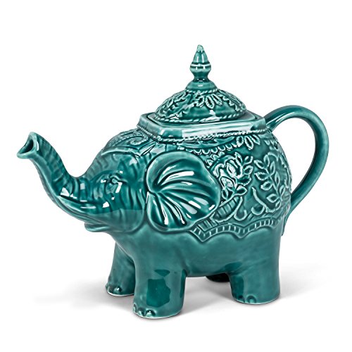 Abbott Collection  27-Mahout/Teal Ornate Elephant Teapot-Teal-10 L
