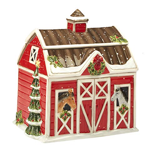 Certified International 22810 Christmas on the Farm 3-D Barn Cookie Jar 10" Servware, Serving Accessories, One Size, Multicolored