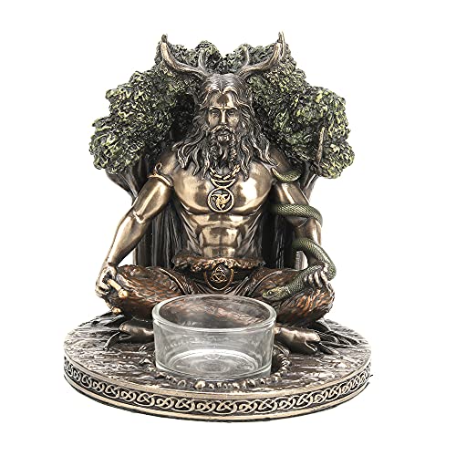 Unicorn Studio Veronese Design 5 1/4" Tall Celtic God Cernunnos Tealight Candle Holder Cold Cast Bronzed Resin Sculpture Wiccan Home Decor Figurine Collectibles