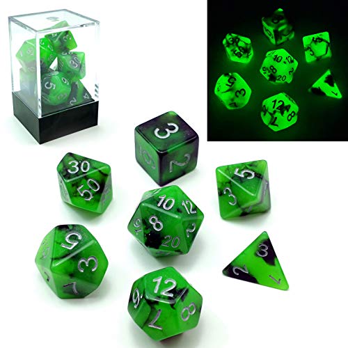 Bescon Dice Two-Tone Glow-in-The-Dark Polyhedral Dice Set Spooky Rocks, Luminous RPG Dice Set d4 d6 d8 d10 d12 d20 d% Brick Box Pack