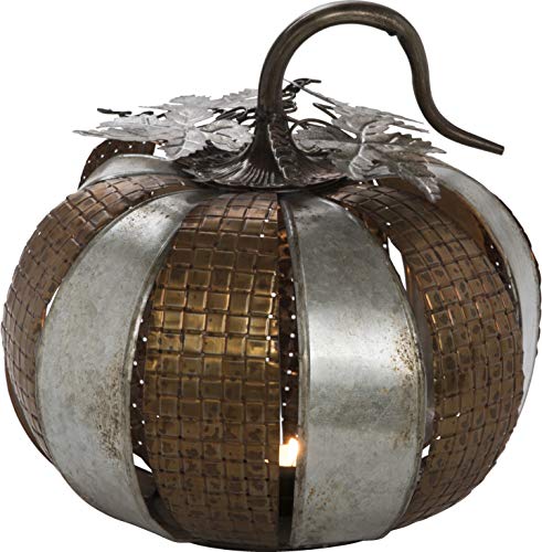 Transpac Metal Large Bronze Harvest Patterned Pumpkin Candle Holder Candleholder