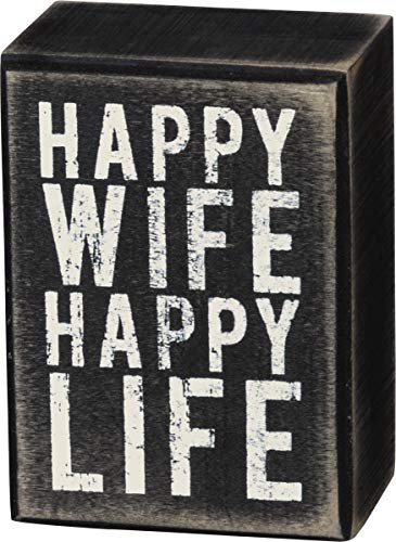 Primitives by Kathy Box Sign, 2.5 by 3.5-Inch, Happy Wife