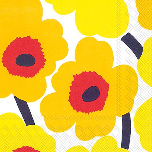 Boston International C552671 Ihr Marimekko Floral Beverage Paper Napkins, 5" x 5", Unikko Dark Yellow
