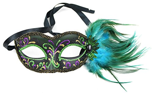 Midwest Design Fancy Half Mask Glitter and Feather Green 7 Inch 1Pc