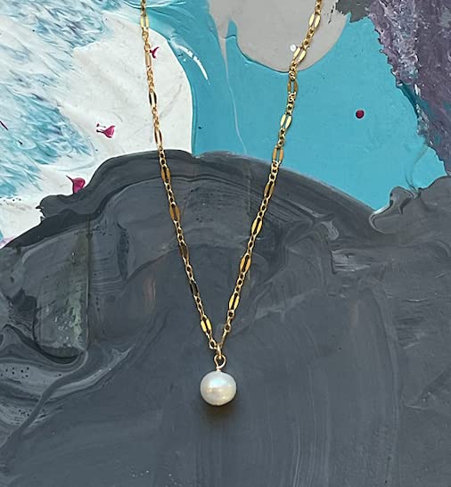 Lula N Lee 14k Gold Filled Chain Necklace With a Freshwater Pearl, 17-inch Length, Women Fashion Accessories