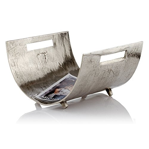 Modern Day Accents Revista Log, Magazine Basket, Floor Standing, Aluminum, Silver, Modern, Magazine Holder, Organizer, Rack for Magazines, Books, Newspapers, Tablets, Bathroom, Family Room, Office, Den, 17" x 16.5" x 10