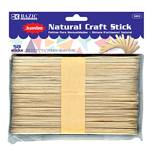 BAZIC Jumbo Craft Sticks Natral Wood, Large Size Ice Cream Popsicle Stick, Non Toxic DIY Project Building Crafts (50/Pack), 1-Pack