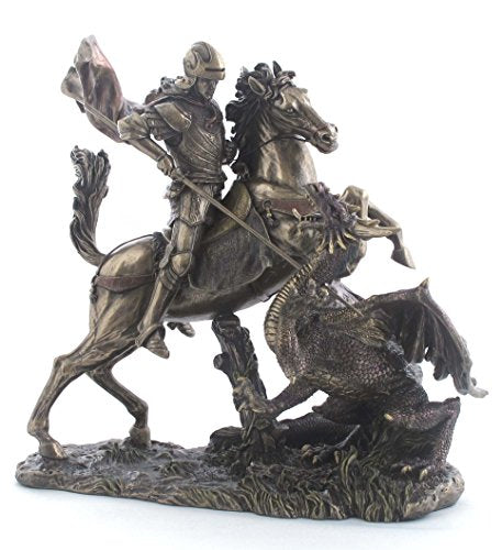 11.38 Inch Saint George The Dragon Slayer Cold Cast Bronze Figurine