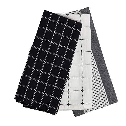 Foreside Home & Garden Black Set of 3 Check Pattern 27 x 18 Inch Woven Kitchen Tea Towels